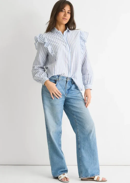 Gini London Stripe Frill Cotton Shirt