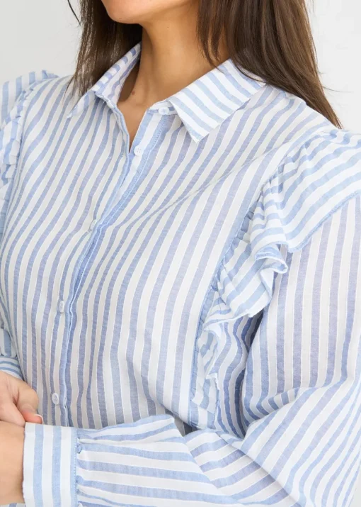 Gini London Stripe Frill Cotton Shirt