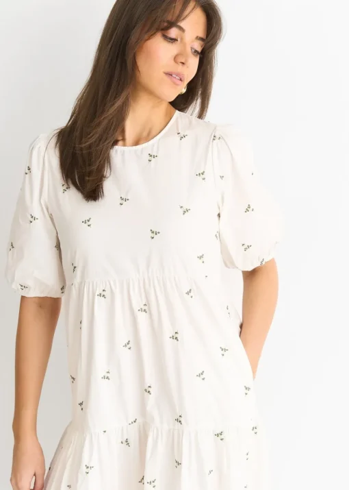 Gini London White Broderie Cotton Smock Midi Dress