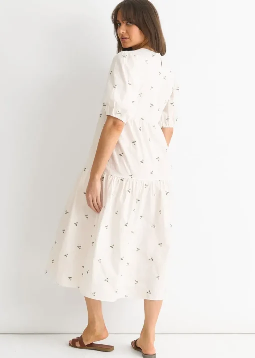 Gini London White Broderie Cotton Smock Midi Dress