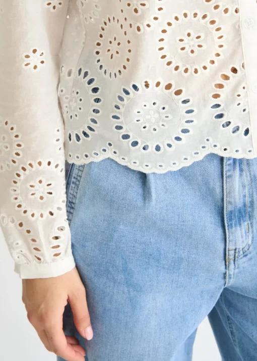 Gini London White Cotton Broderie Scallop Boxy Shirt Sequin V Neck Cami Top