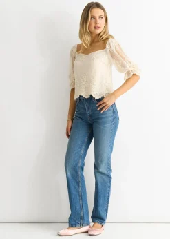 Gini London  White Embroidered Lace Scallop Blouse