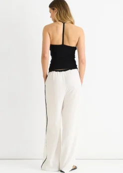 Gini London White Linen Look Contrast Stripe Drawstring Trouser