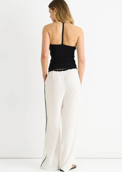 Gini London White Linen Look Contrast Stripe Drawstring Trouser
