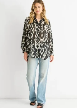 Gini London White Mono Abstract Print Oversized shirt