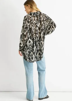 Gini London White Mono Abstract Print Oversized shirt