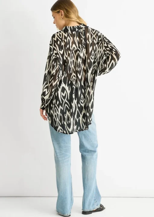Gini London White Mono Abstract Print Oversized shirt