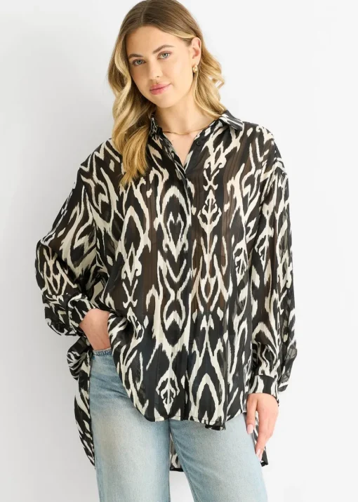 Gini London White Mono Abstract Print Oversized shirt