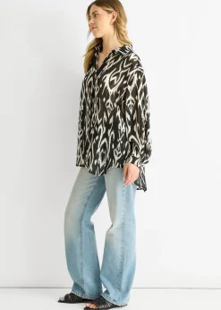Gini London White Mono Abstract Print Oversized shirt