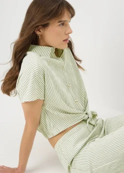 Green Co Ord Stripe Tie Front Shirt