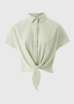 Green Co Ord Stripe Tie Front Shirt