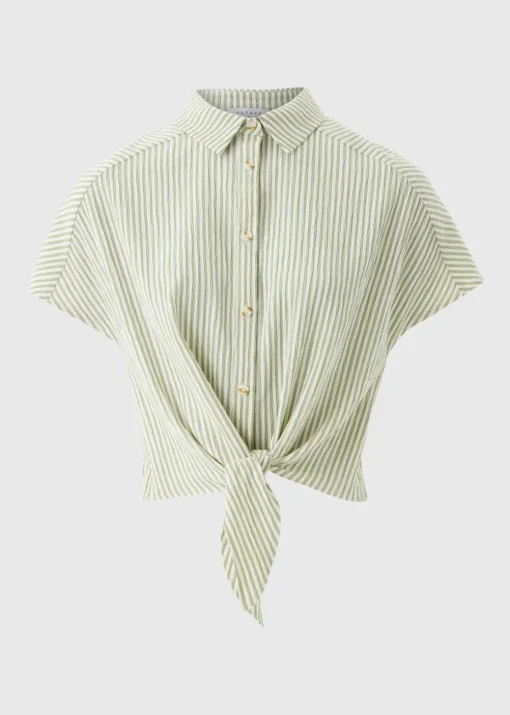 Green Co Ord Stripe Tie Front Shirt