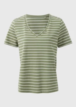 Green Stripe V Neck Regular Fit T-Shirt