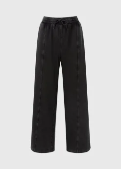 Grey Acid Wash Wide Leg Jogger Trousers