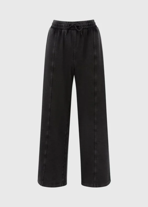 Grey Acid Wash Wide Leg Jogger Trousers