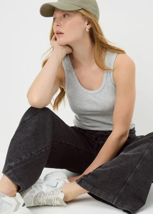 Grey Acid Wash Wide Leg Jogger Trousers