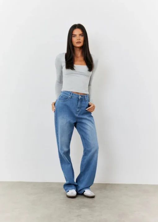 In The Style Grey Long Sleeve Bardot Top
