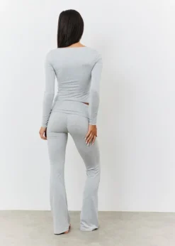 In The Style Grey Long Sleeve Bardot Top