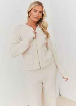 In The Style Stacey Solomon Cream Fluffy Knit Zip Up Hoodie