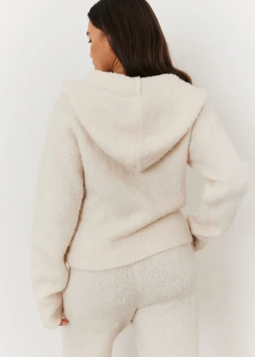 In The Style Stacey Solomon Cream Fluffy Knit Zip Up Hoodie
