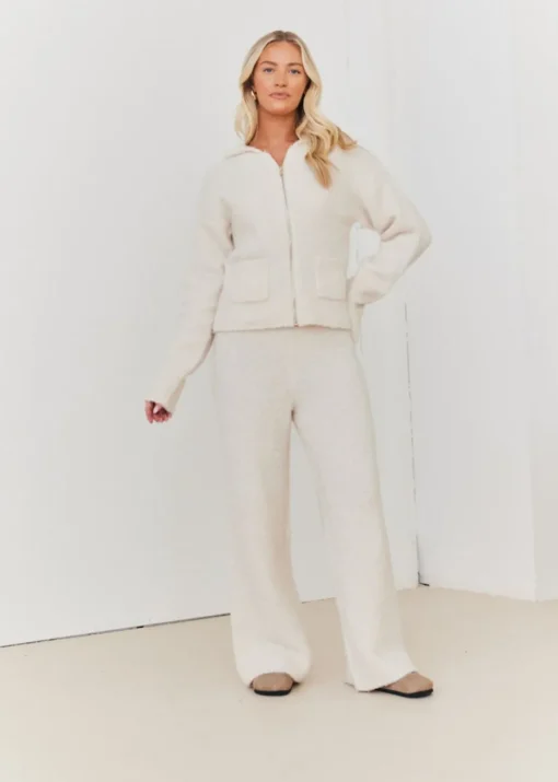 In The Style Stacey Solomon Cream Fluffy Knit Zip Up Hoodie