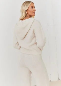 In The Style Stacey Solomon Cream Fluffy Knit Zip Up Hoodie