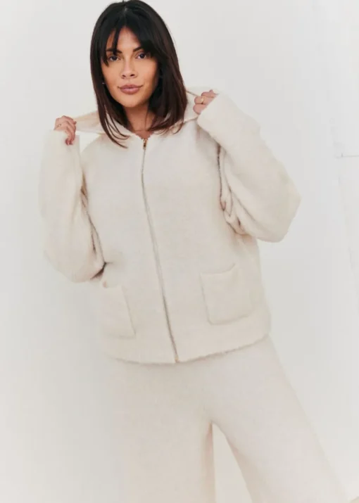 In The Style Stacey Solomon Cream Fluffy Knit Zip Up Hoodie