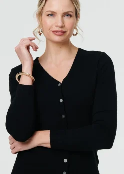 Izabel London Black Cropped Button Up Slim Knit Cardigan