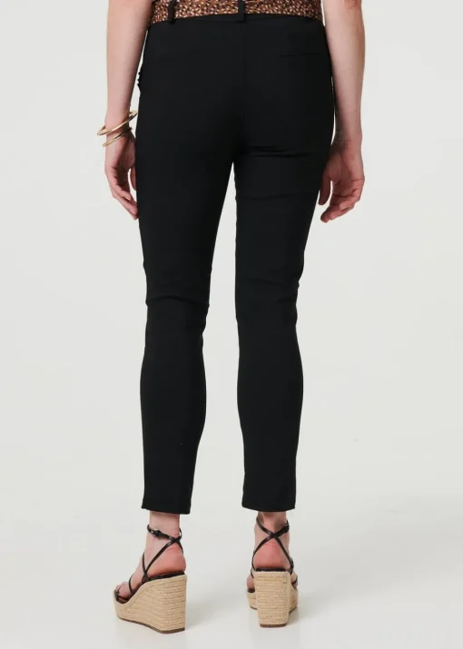 Izabel London Black Mid Rise Straight Trousers with Belt
