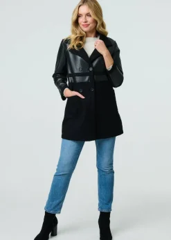 Izabel London Black Reversible Faux Leather Teddy Coat