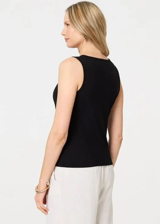 Izabel London Black Sleeveless Button Front Slim Vest Top