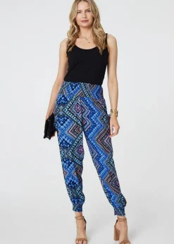 Izabel London Blue Aztec Print High Waist Harem Pants