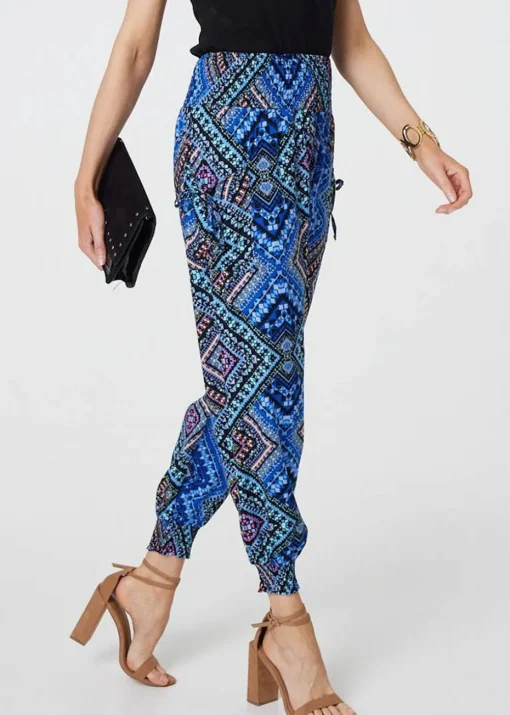 Izabel London Blue Aztec Print High Waist Harem Pants