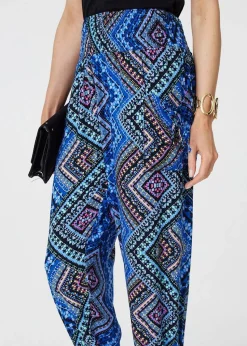 Izabel London Blue Aztec Print High Waist Harem Pants
