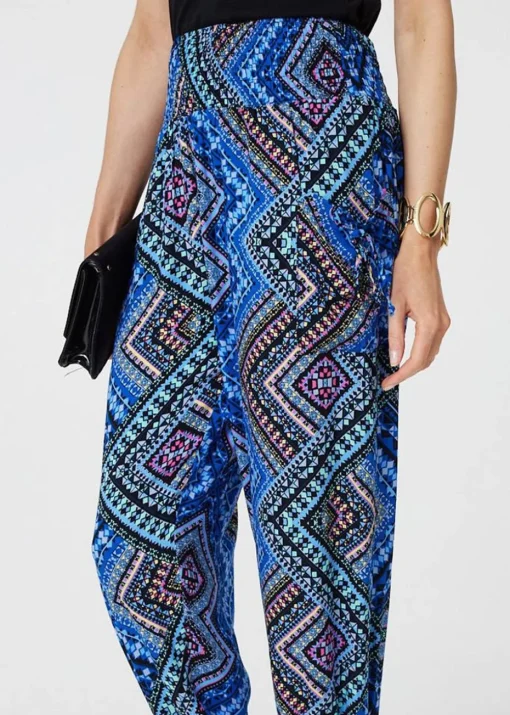 Izabel London Blue Aztec Print High Waist Harem Pants