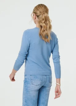 Izabel London Blue Cropped Button Up Slim Knit Cardigan