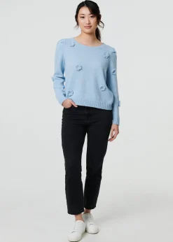 Izabel London Blue Floral Embroidered Cropped Jumper