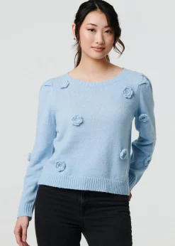 Izabel London Blue Floral Embroidered Cropped Jumper