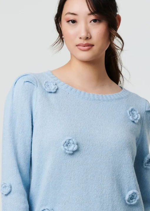 Izabel London Blue Floral Embroidered Cropped Jumper