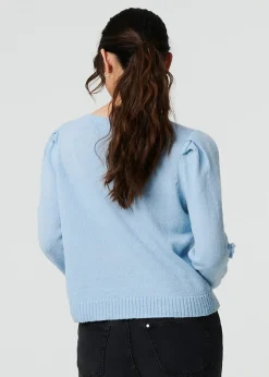 Izabel London Blue Floral Embroidered Cropped Jumper