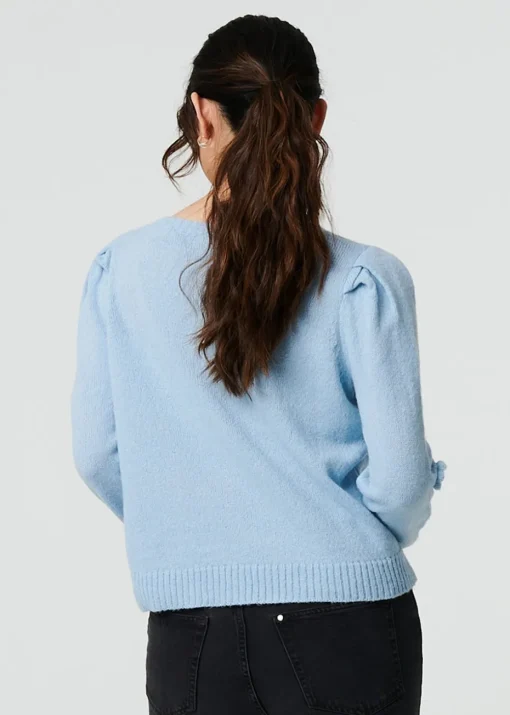 Izabel London Blue Floral Embroidered Cropped Jumper