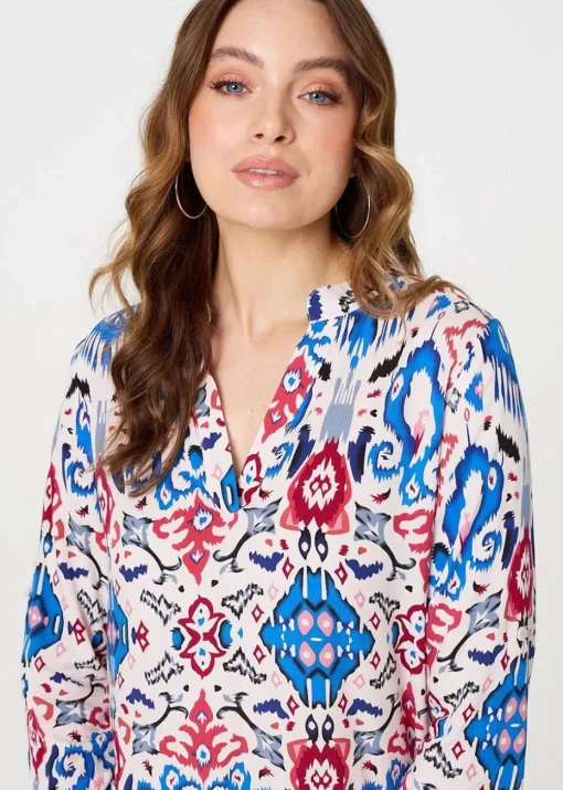 Izabel London Blue Ikat Print V-Neck Blouse