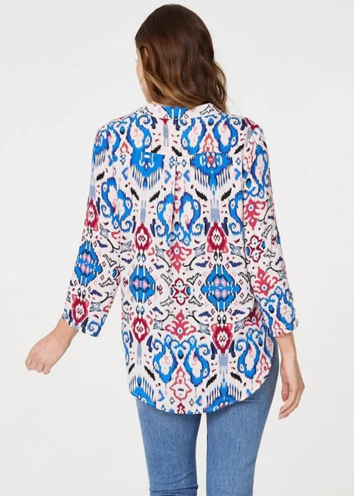 Izabel London Blue Ikat Print V-Neck Blouse