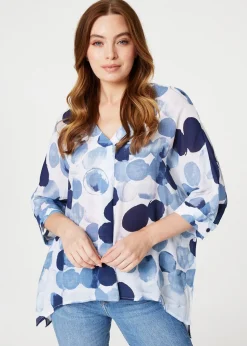 Izabel London Blue Polka Dot 3/4 Sleeve Blouse Top