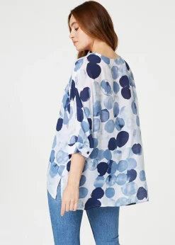 Izabel London Blue Polka Dot 3/4 Sleeve Blouse Top