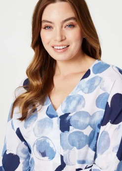 Izabel London Blue Polka Dot 3/4 Sleeve Blouse Top