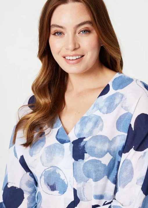 Izabel London Blue Polka Dot 3/4 Sleeve Blouse Top