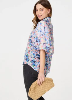 Izabel London Blue Printed Puff Sleeve Collared Shirt