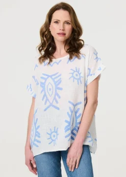 Izabel London Blue Printed Short Sleeve Relaxed Blouse