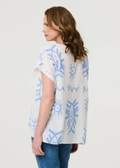 Izabel London Blue Printed Short Sleeve Relaxed Blouse